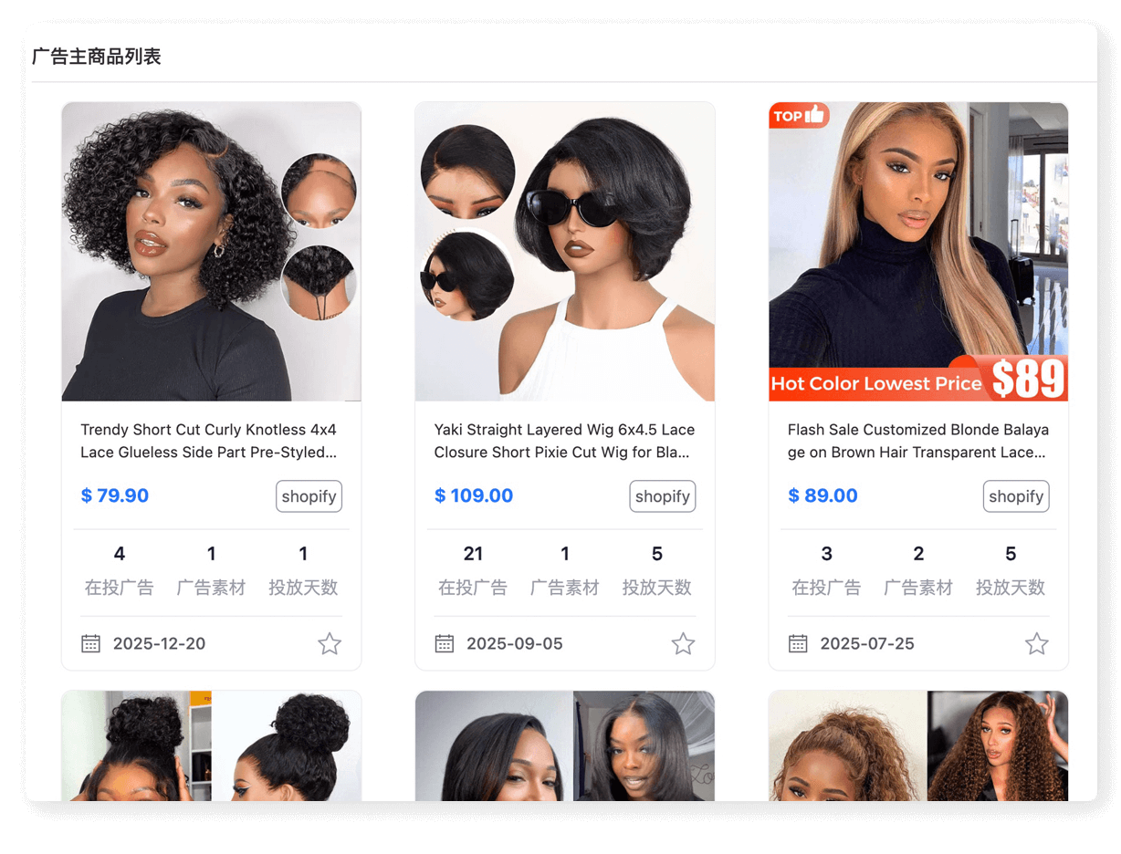 666SPY 竞争对手广告追踪 - 广告主投放的商品列表数据